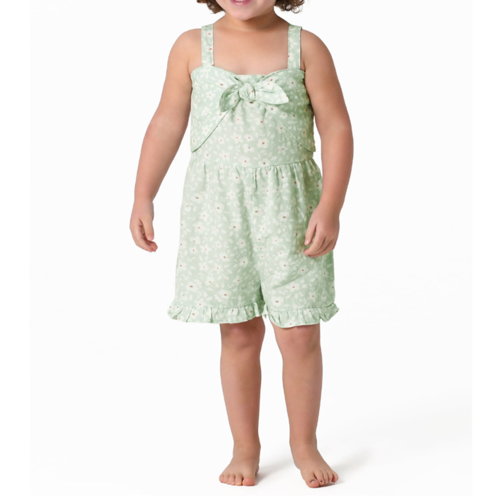 2t new Gerber modern moments linen dress romper pale aqua flower floral knot